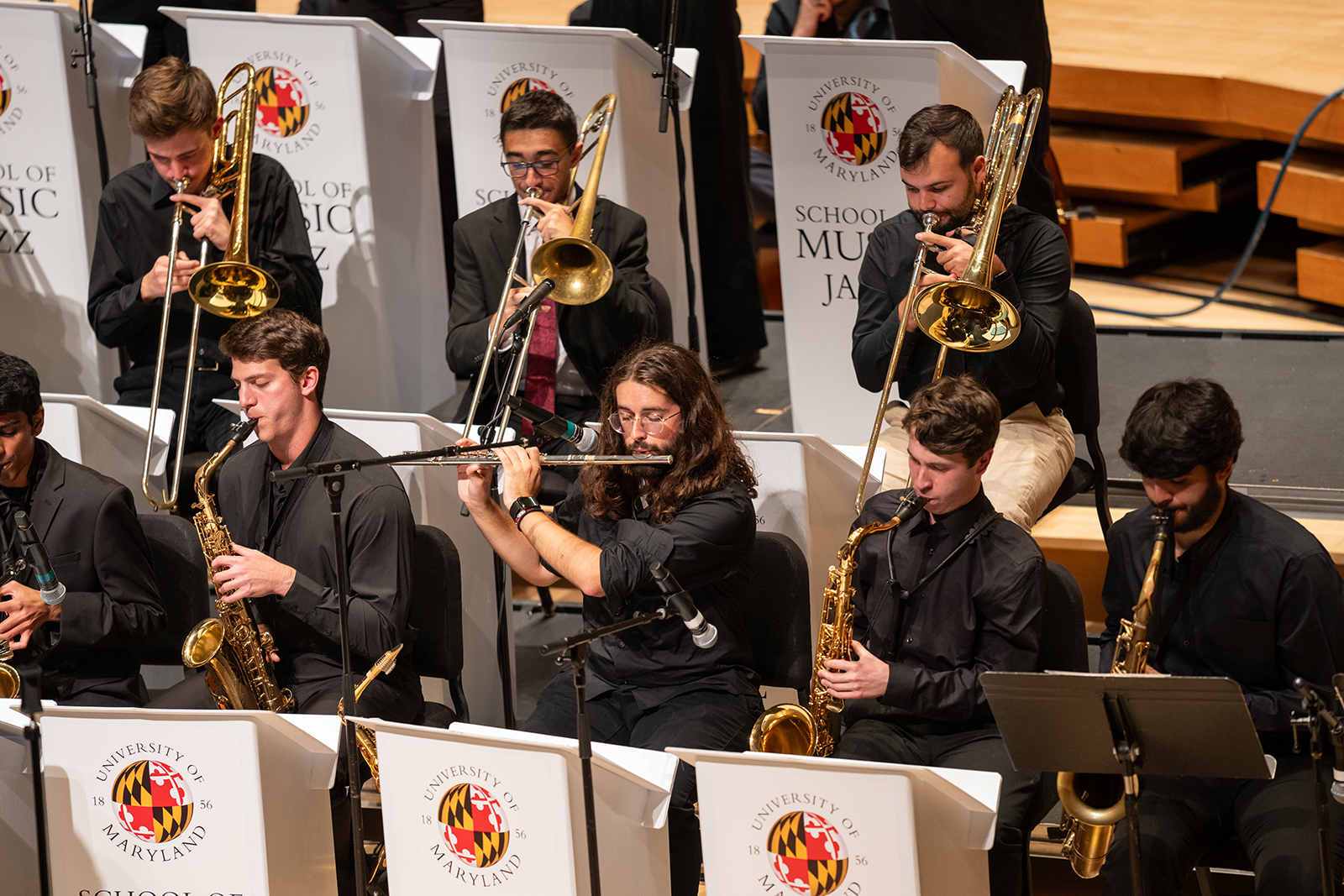 The UMD jazz ensemble performs on stage.